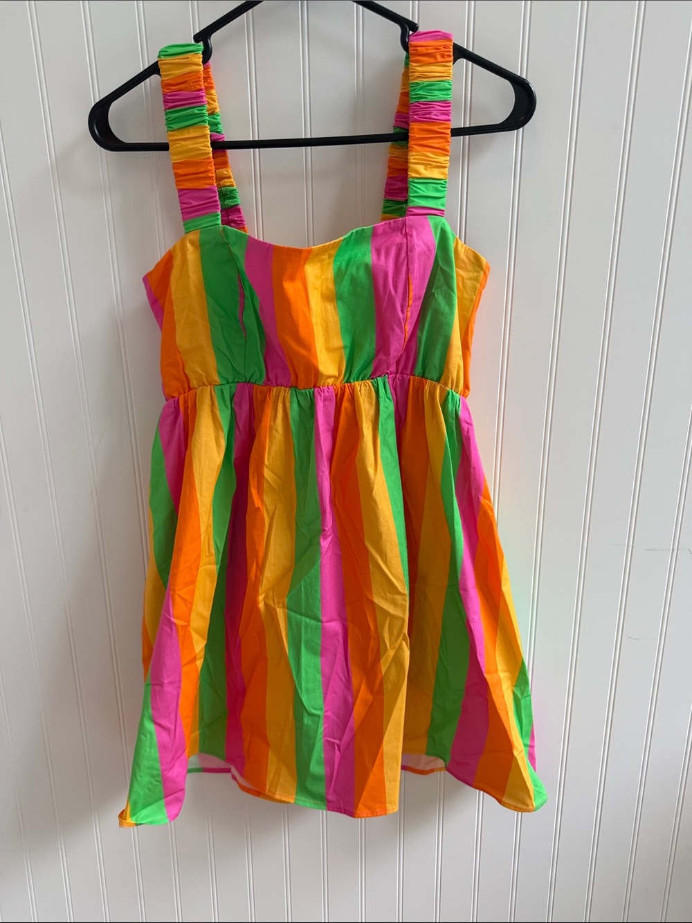 (374)NWT Show Me Your Mumu M Rainbow Stripe Mini Dress Size M Smocked Sundress
